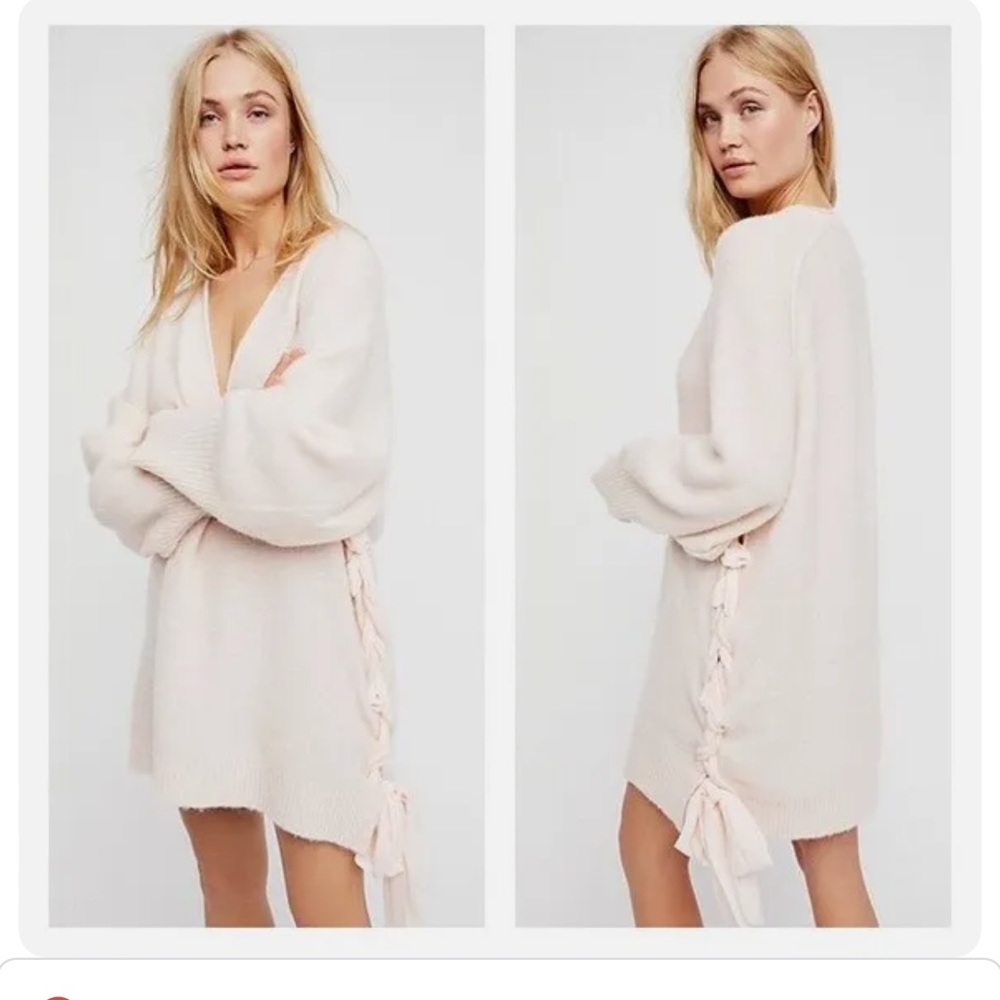 New Free People Be Mine Pink Alpaca Sweater Size Med tie side